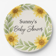 Sunflower & Sage Baby Shower Paper Plate