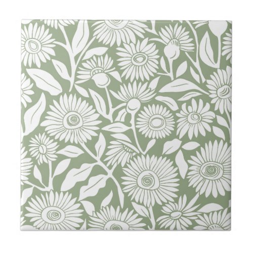 Sunflower Sage Green Minimal Monochrome Ceramic Tile