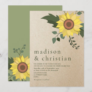 Sunflower Sage Green Rustic Wedding Invitation