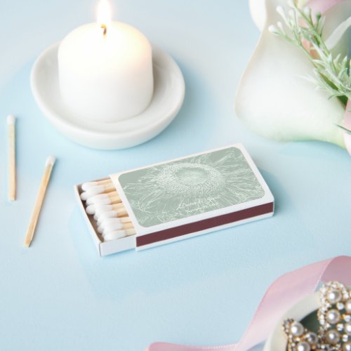 Sunflower Sage Green White Floral Art Elegant Matchboxes