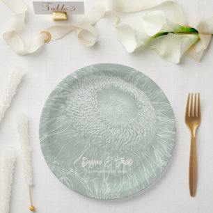 Sunflower Sage Green White Floral Art Elegant Paper Plates