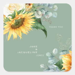Sunflower Sage Wedding Thank You Square Sticker