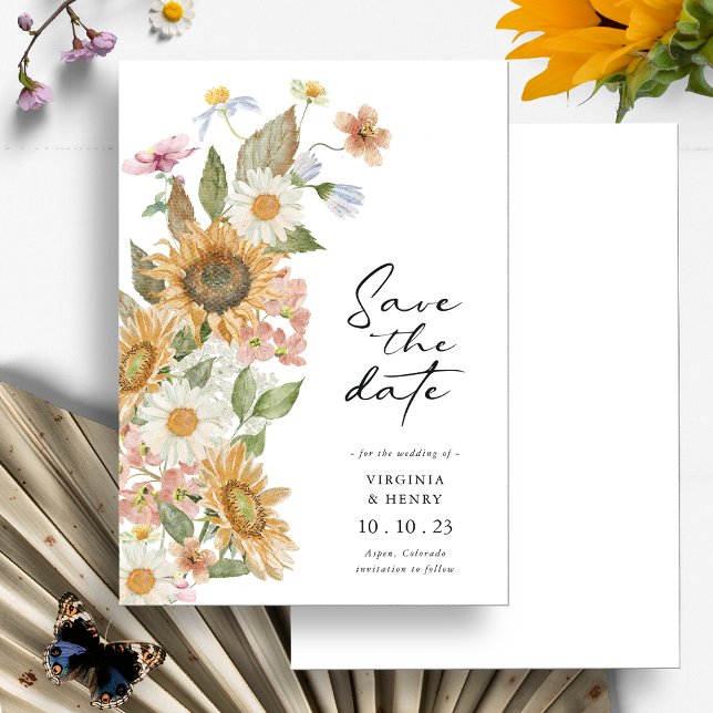 Sunflower Save The Date (Elegant Watercolor Sunflower Wildflower Botanical Save The Date by Painted Paperie
)
