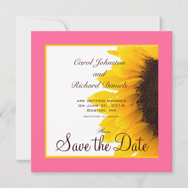 Sunflower Save the Date Cards Pink Yellow (Front)