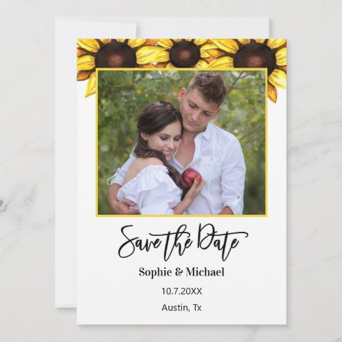 Sunflower Save the Date Photo Floral  Announcement