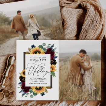 Sunflower Save The Date Photo Rustic Country Cards by RusticWeddings at Zazzle