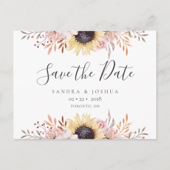 Sunflower Save The Date Postcard by Naokko at Zazzle