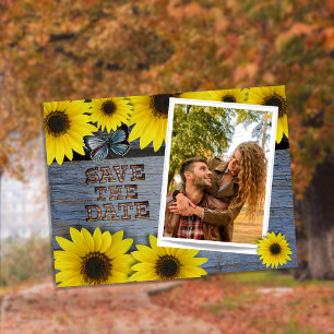 Sunflower Save The Date Wedding Classic Blue Announcement Postcard