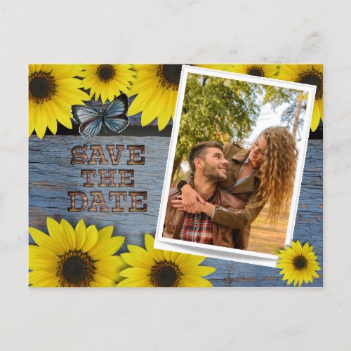 Sunflower Save The Date Wedding  Classic Blue Announcement Postcard