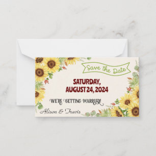 SUNFLOWER SAVE THE DATE WEDDING NOTE CARD