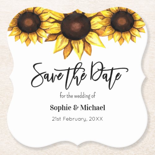 Sunflower Save the Date Wedding    Paper Coaster