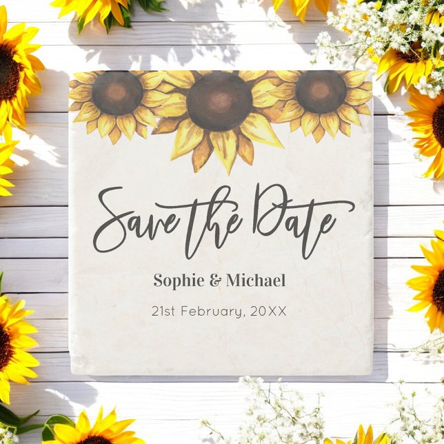 Sunflower Save the Date Wedding Rustic Stone Coaster (Creator Uploaded)