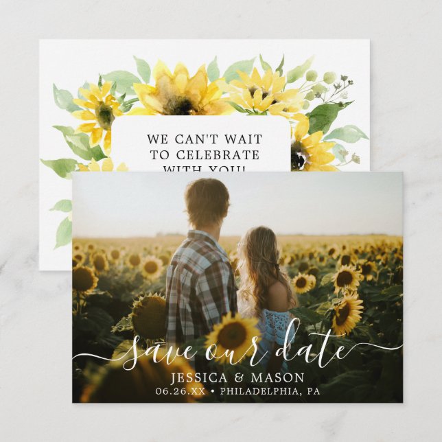 Sunflower Save The Dates with Photo Card (Front/Back)