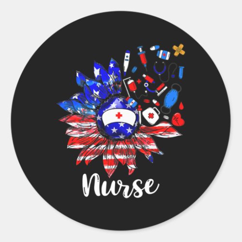 Sunflower School Nurse Stethoscope USA Flag 4th Classic Round Sticker
