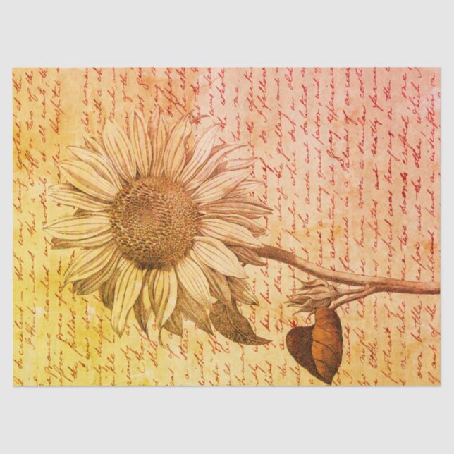 Sunflower Script Ephemera Decoupage Tissue Paper (Front)