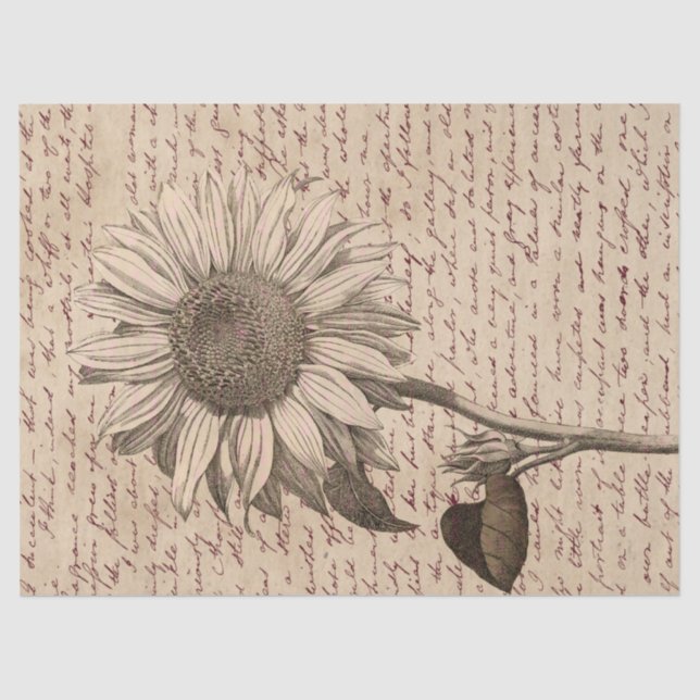 Sunflower Script Ephemera Decoupage Tissue Paper (Front)