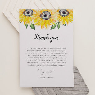 Sunflower Script Funeral Thank you Watercolor Card