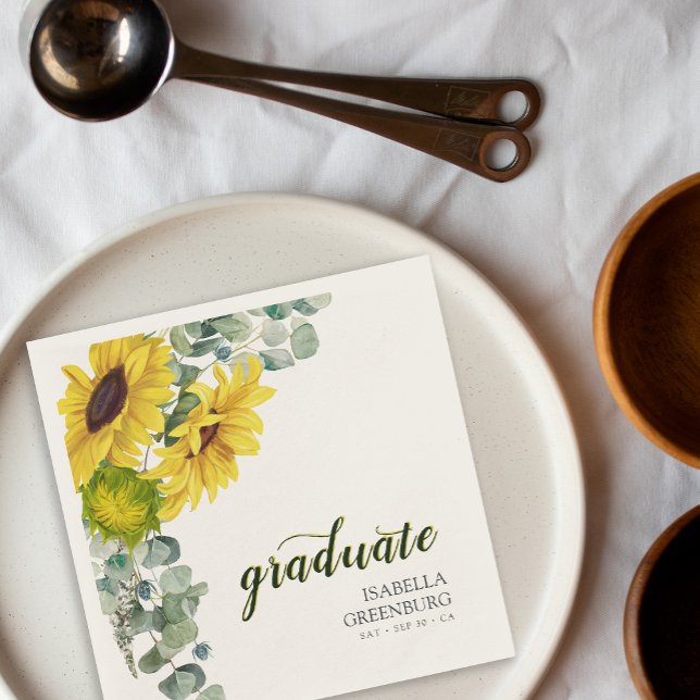 Sunflower Script Graduation Party Napkins (Sunflower Script Graduation Party Napkins)