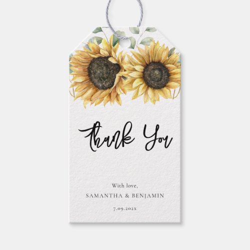 Sunflower Script Greenery Wedding Thank You Gift Tags