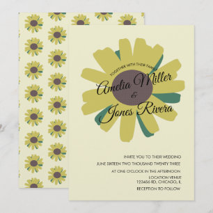  Sunflower Script Greenery Yellow Rustic Wedding  Invitation