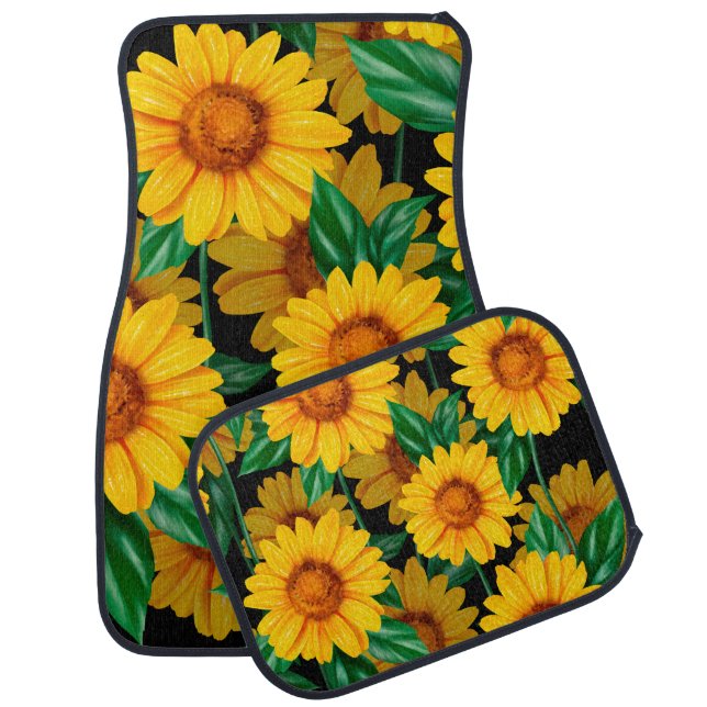 Sunflower seamless pattern. Background with yellow Car Floor Mat (Set)