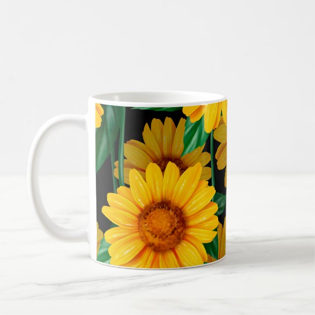 Sunflower seamless pattern. Background with yellow Coffee Mug (Left)