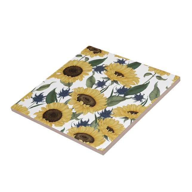 Sunflower Seamless Pattern Ceramic Tile (Side)