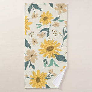 Sunflower seamless pattern. Yellow daisy on off wh Bath Towel