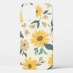 Sunflower seamless pattern. Yellow daisy on off wh iPhone 12 Case