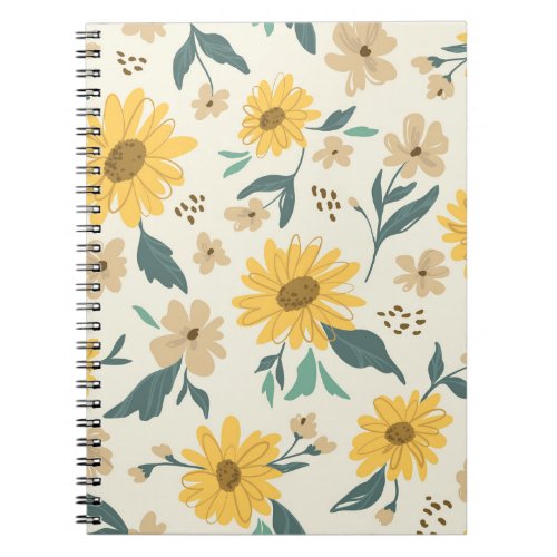 Sunflower seamless pattern Yellow daisy on off wh Notebook