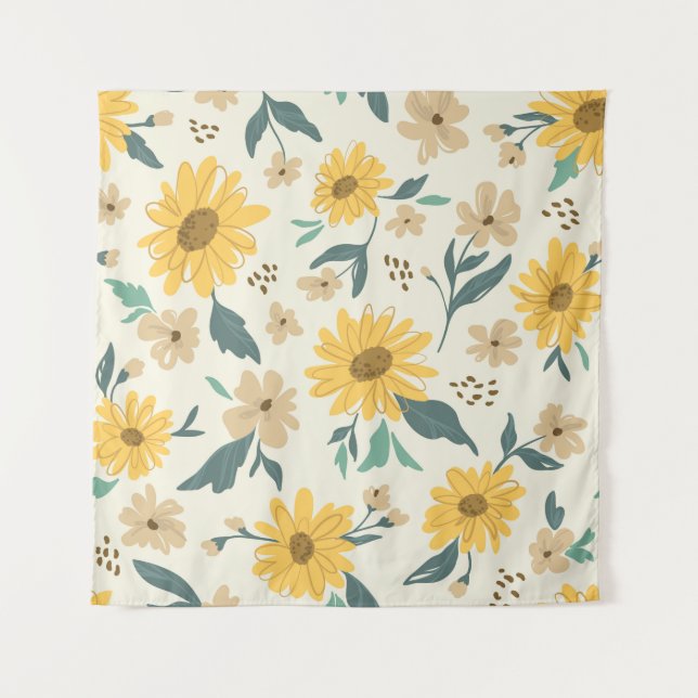 Sunflower seamless pattern. Yellow daisy on off wh Tapestry (Front)