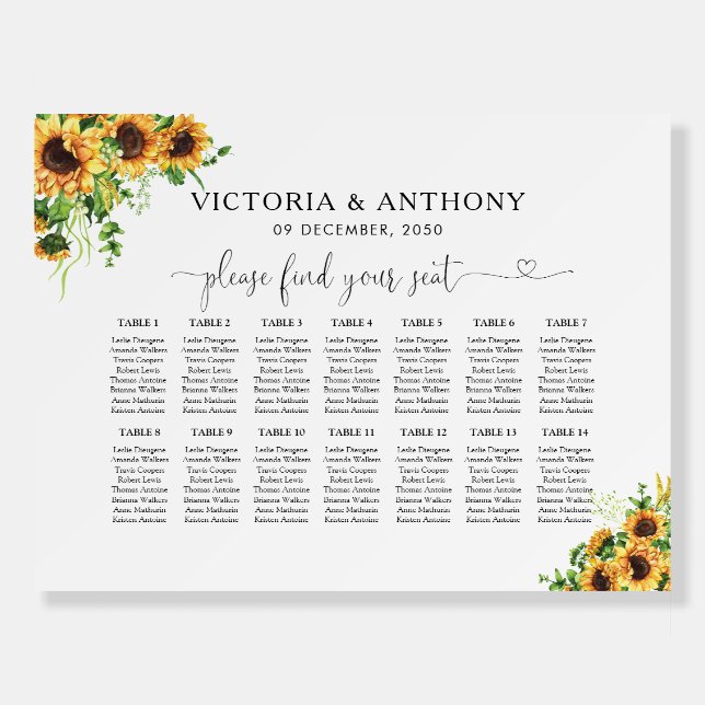 Sunflower Seating Chart Foam Board  (Front)