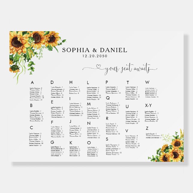 Sunflower Seating Chart Foam Board  (Front)