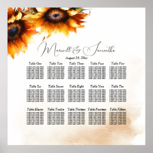 Sunflower SEATING CHART, Rustic Wedding Decor
