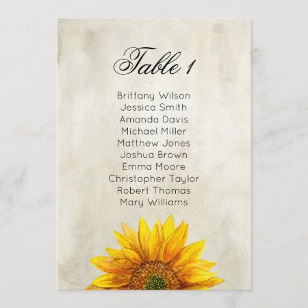 Sunflower Seating Chart. Rustic Wedding Table Plan Invitation