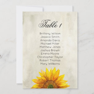 Sunflower seating chart. Rustic wedding table plan Invitation