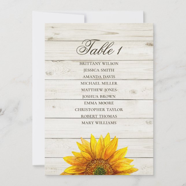 Sunflower seating chart. Rustic wedding wood barn Invitation (Front)