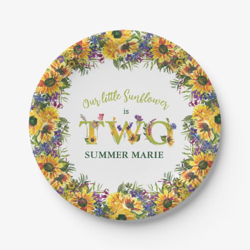 Sunflower Second Birthday Paper Plate