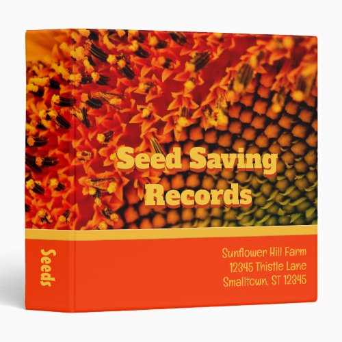 Sunflower Seed Saving Records Farm 3 Ring Binder