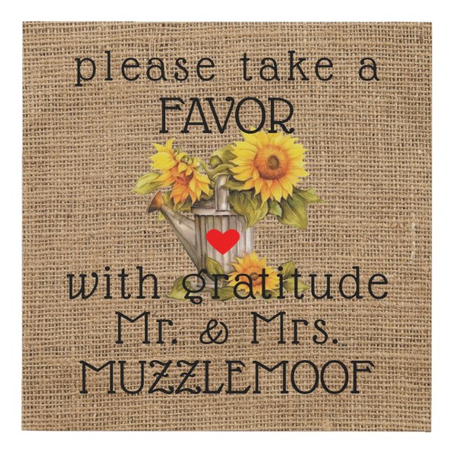 Sunflower Seeds Wedding Guest Favor Table Sign (Front)