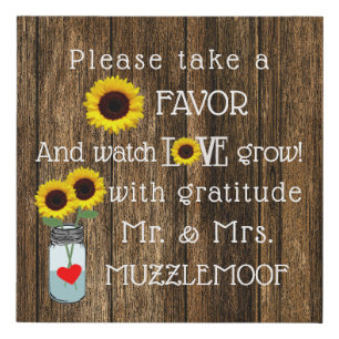 Sunflower Seeds Wedding Guest Favor Table Sign