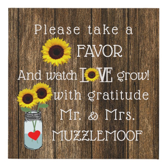 Sunflower Seeds Wedding Guest Favor Table Sign (Front)