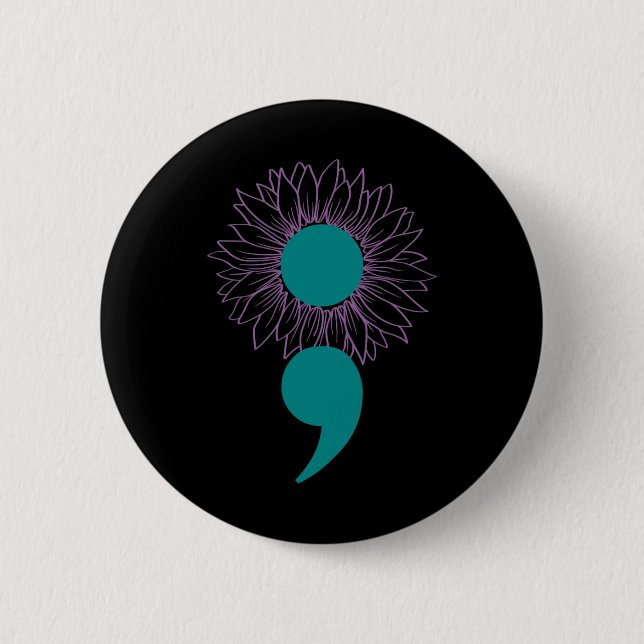 Sunflower Semicolon Suicide Awareness Mental Healt Button (Front)