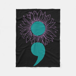 Sunflower Semicolon Suicide Awareness Mental Healt Fleece Blanket