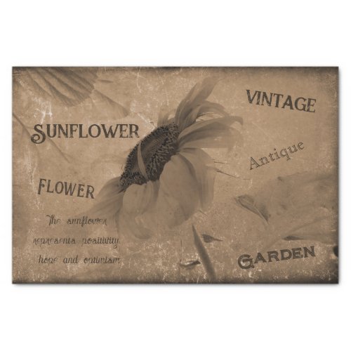 Sunflower Sepia Brown Vintage Antique Ephemera Tissue Paper