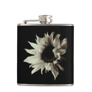Sunflower - Sepia Fine Art Photograph Unique Cool Hip Flask