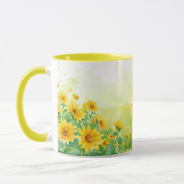 Sunflower Serenade Watercolor Coffee Mug (Left)