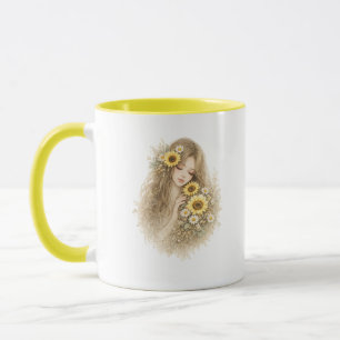 Sunflower Serenity Floral Girl Mug