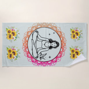 Sunflower Serenity: Meditation Mandala Beach Towel