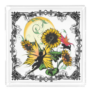 Sunflower Shadow Fairy and Cosmic Cat Acrylic Tray